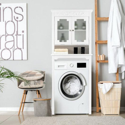 Costway Bathroom Space Saver Carved Top Toilet Rack with Adjustable Shelf