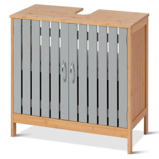 Costway Bathroom Under Sink Vanity Cabinet Bamboo Freestanding Shelf Cabinet