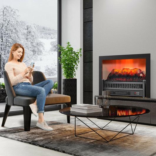 Costway Black 1400W Electric Fireplace Log Heater with Adjustable Flame Brightness