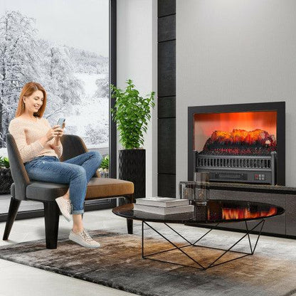 Costway Black 1400W Electric Fireplace Log Heater with Adjustable Flame Brightness
