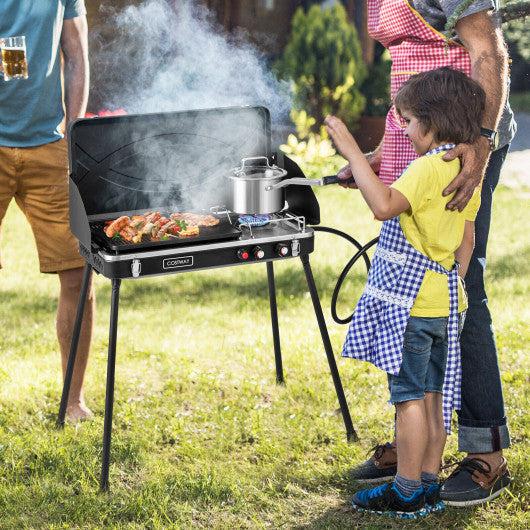 Costway Black 2-in-1 Gas Camping Grill and Stove with Detachable Legs