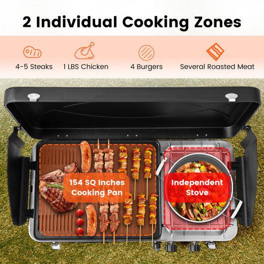 Costway Black 2-in-1 Gas Camping Grill and Stove with Detachable Legs