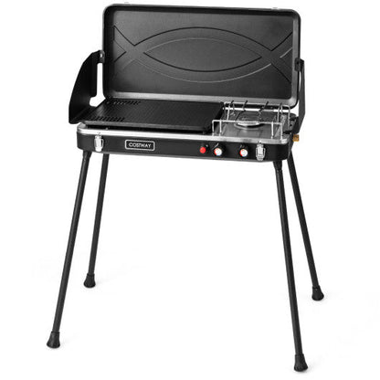 Costway Black 2-in-1 Gas Camping Grill and Stove with Detachable Legs
