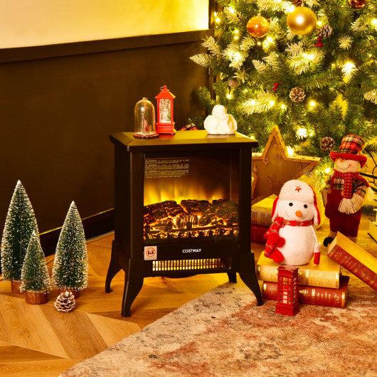 Costway Black Compact Portable Space Heater with Realistic Flame Effect