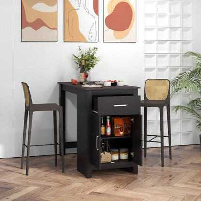 Costway Black Counter Height Bar Table with Storage Cabinet and Drawer