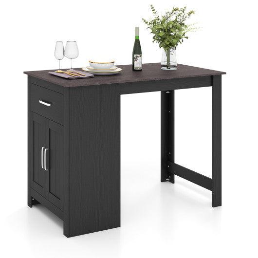 Costway Black Counter Height Bar Table with Storage Cabinet and Drawer