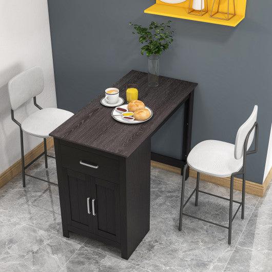 Costway Black Counter Height Bar Table with Storage Cabinet and Drawer
