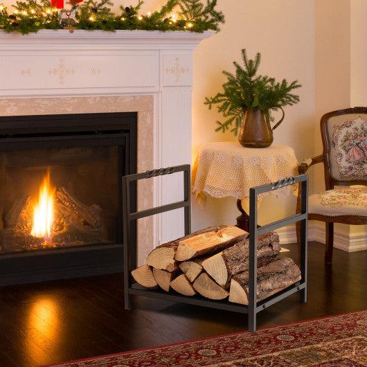 Costway Black Firewood Log Rack with Unique Handle and Raised Feet