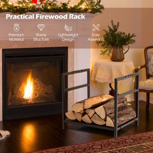 Costway Black Firewood Log Rack with Unique Handle and Raised Feet