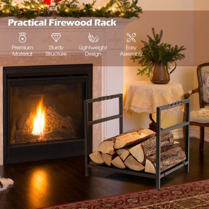 Costway Black Firewood Log Rack with Unique Handle and Raised Feet