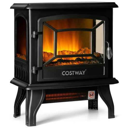 Costway Black Freestanding Fireplace Heater with Realistic Dancing Flame Effect