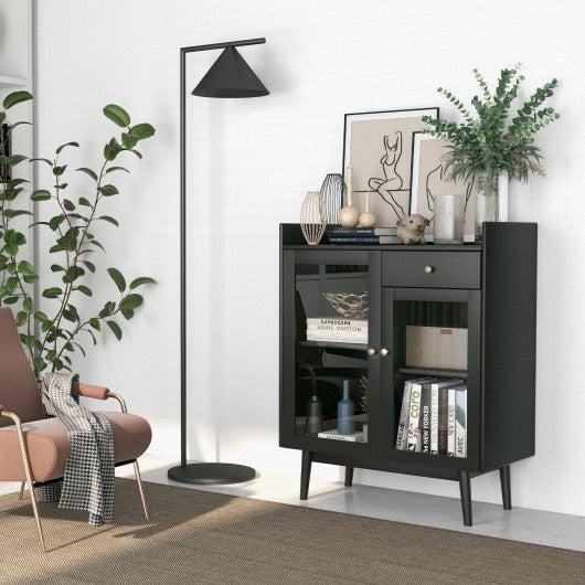 Costway Black Kitchen Buffet Sideboard with 2 Tempered Glass Doors and Drawer