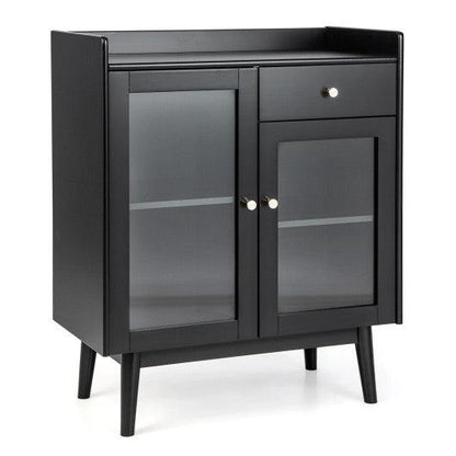 Costway Black Kitchen Buffet Sideboard with 2 Tempered Glass Doors and Drawer