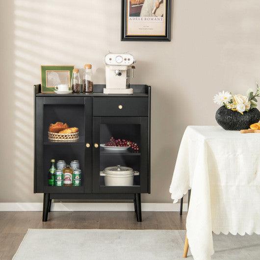 Costway Black Kitchen Buffet Sideboard with 2 Tempered Glass Doors and Drawer
