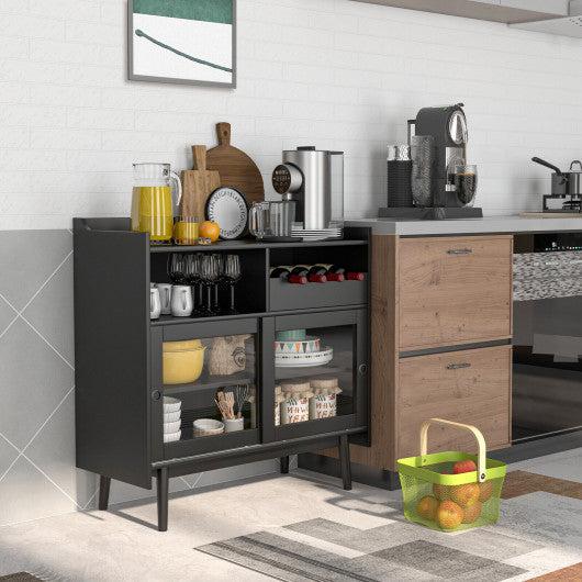 Costway Black Kitchen Buffet Sideboard with Wine Rack and Sliding Door