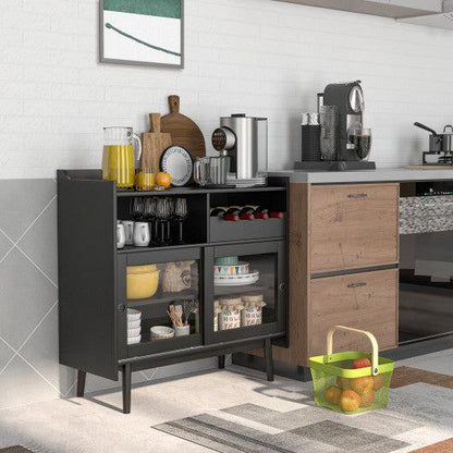 Costway Black Kitchen Buffet Sideboard with Wine Rack and Sliding Door