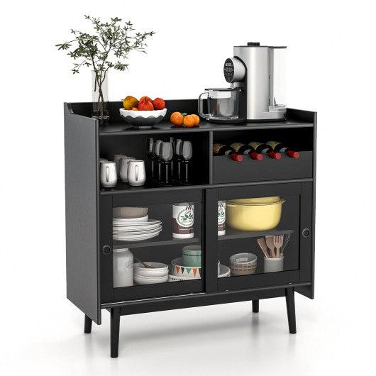 Costway Black Kitchen Buffet Sideboard with Wine Rack and Sliding Door