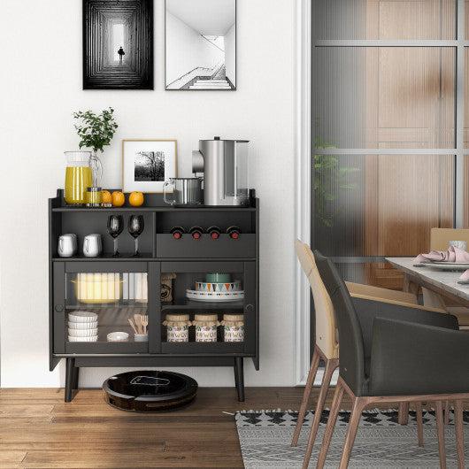 Costway Black Kitchen Buffet Sideboard with Wine Rack and Sliding Door