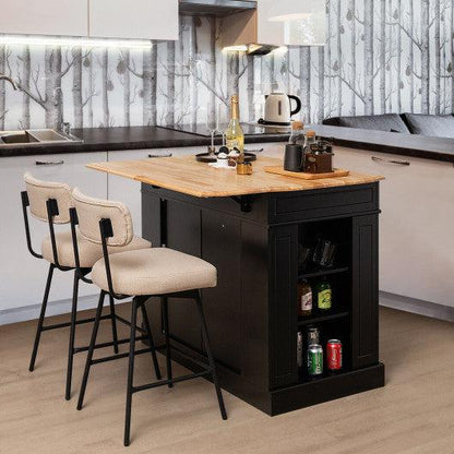 Costway Black Kitchen Island with Storage and 3-Level Adjustable Shelves