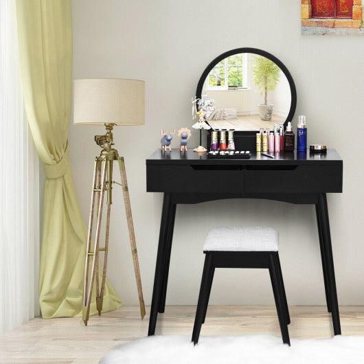 Costway Black Makeup Vanity Table Set with Round Mirror Dressing Table