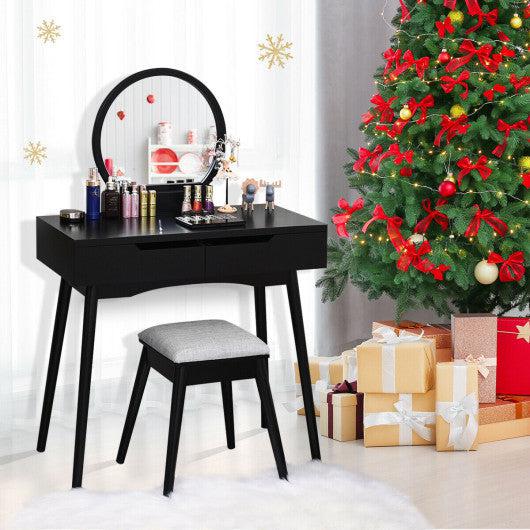 Costway Black Makeup Vanity Table Set with Round Mirror Dressing Table