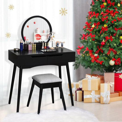 Costway Black Makeup Vanity Table Set with Round Mirror Dressing Table