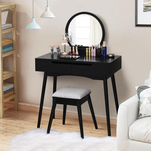 Costway Black Makeup Vanity Table Set with Round Mirror Dressing Table