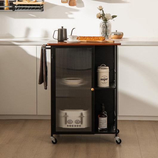 Costway Black Mobile Serving Cart with Transparent Single Door Cabinet