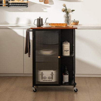 Costway Black Mobile Serving Cart with Transparent Single Door Cabinet
