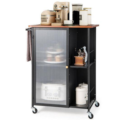 Costway Black Mobile Serving Cart with Transparent Single Door Cabinet