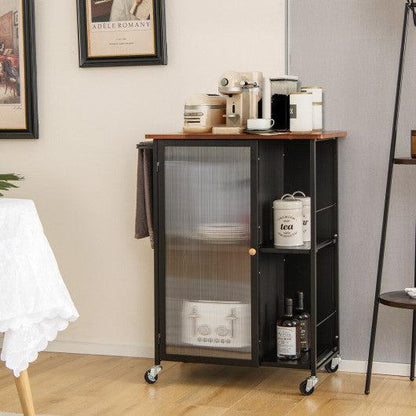 Costway Black Mobile Serving Cart with Transparent Single Door Cabinet
