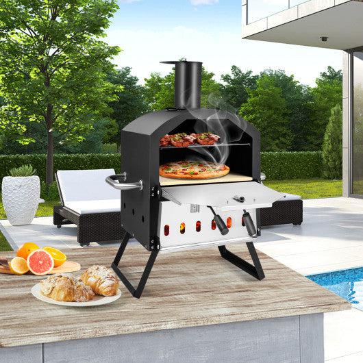 Costway Black Outdoor Pizza Oven with Anti-Scalding Handles and Foldable Legs