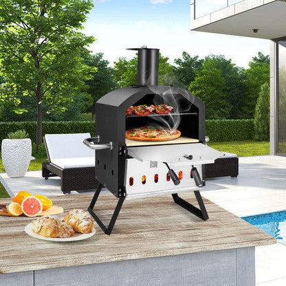 Costway Black Outdoor Pizza Oven with Anti-Scalding Handles and Foldable Legs