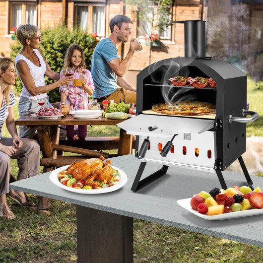 Costway Black Outdoor Pizza Oven with Anti-Scalding Handles and Foldable Legs