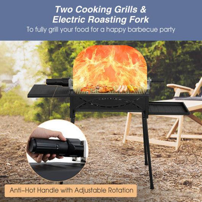 Costway Black Portable Charcoal Grill with Electric Roasting Fork