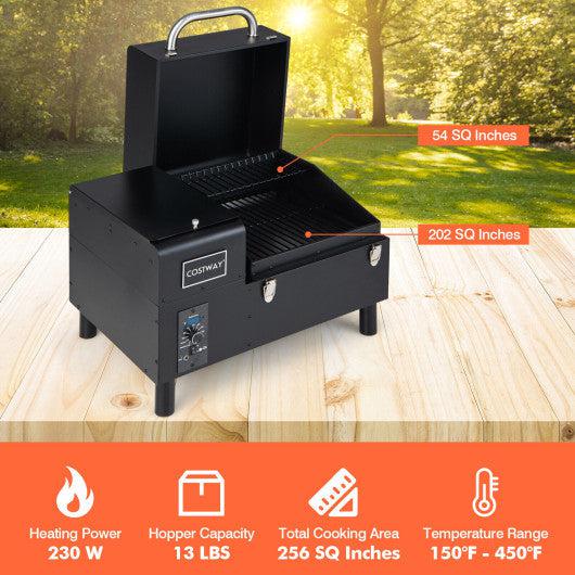 Costway Black Portable Pellet Grill and Smoker Tabletop with Temperature Probe