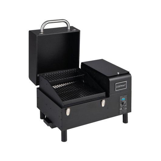 Costway Black Portable Pellet Grill and Smoker Tabletop with Temperature Probe