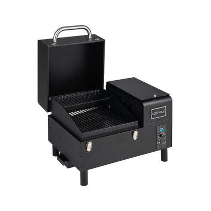 Costway Black Portable Pellet Grill and Smoker Tabletop with Temperature Probe
