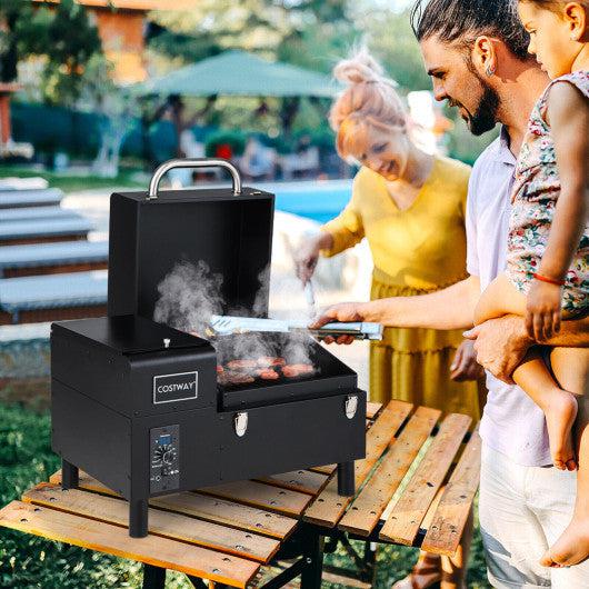 Costway Black Portable Pellet Grill and Smoker Tabletop with Temperature Probe