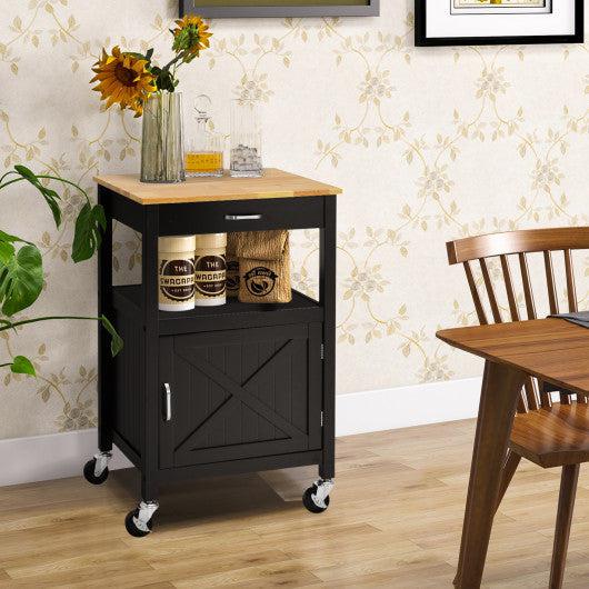 Costway Black Rolling Kitchen Island Cart with Drawer and Side Hooks