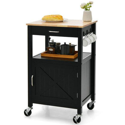 Costway Black Rolling Kitchen Island Cart with Drawer and Side Hooks