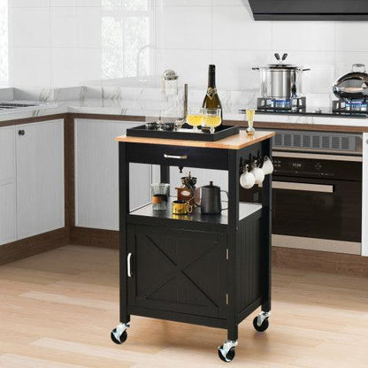 Costway Black Rolling Kitchen Island Cart with Drawer and Side Hooks