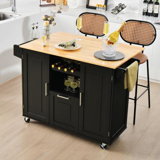 Costway Black Rolling Kitchen Island Cart with Drop-Leaf Countertop ad Towel Bar