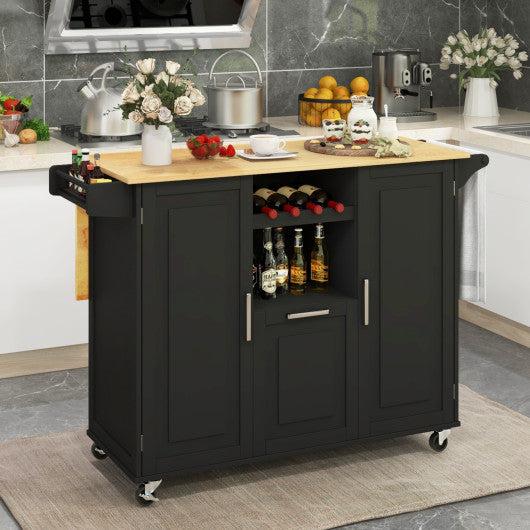 Costway Black Rolling Kitchen Island Cart with Drop-Leaf Countertop ad Towel Bar
