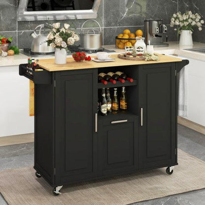 Costway Black Rolling Kitchen Island Cart with Drop-Leaf Countertop ad Towel Bar