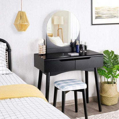 Costway Black Round Mirror Vanity Set with Organized Sliding Drawers