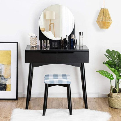 Costway Black Round Mirror Vanity Set with Organized Sliding Drawers