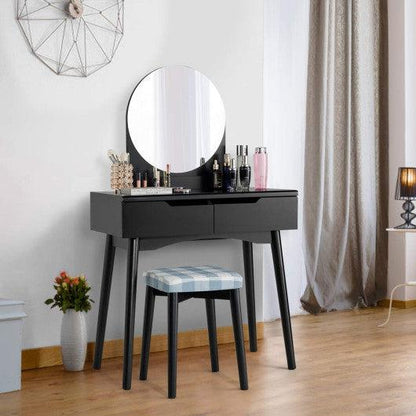 Costway Black Round Mirror Vanity Set with Organized Sliding Drawers