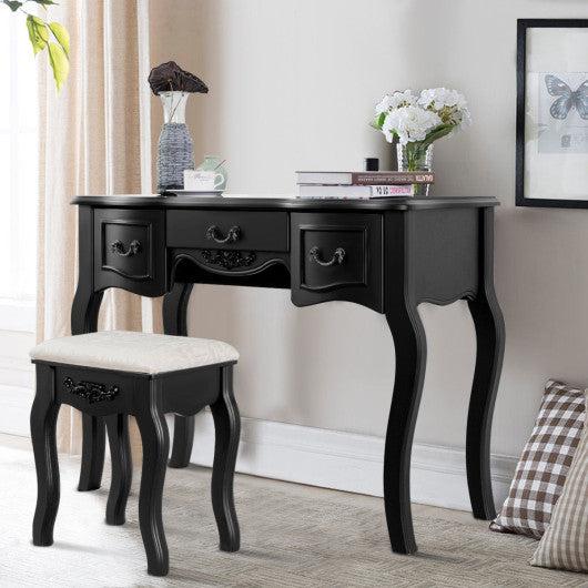 Costway Black Tri Folding Vintage Vanity Makeup Dressing Table Set 5 Drawers
