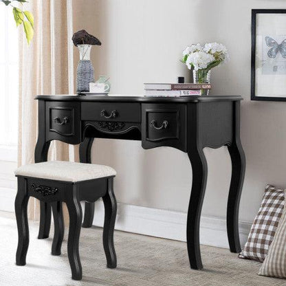 Costway Black Tri Folding Vintage Vanity Makeup Dressing Table Set 5 Drawers